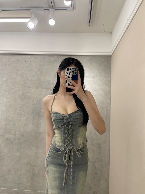 Deja Amazing復古水洗綁帶魚尾牛仔洋裝