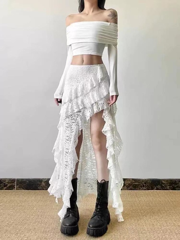 蕾絲不規則氣質長裙 整件大彈性超舒服❤️❤️❤️