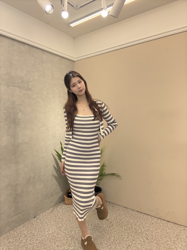 韓系小姊姊長洋套裝 條紋基本造型很好搭配